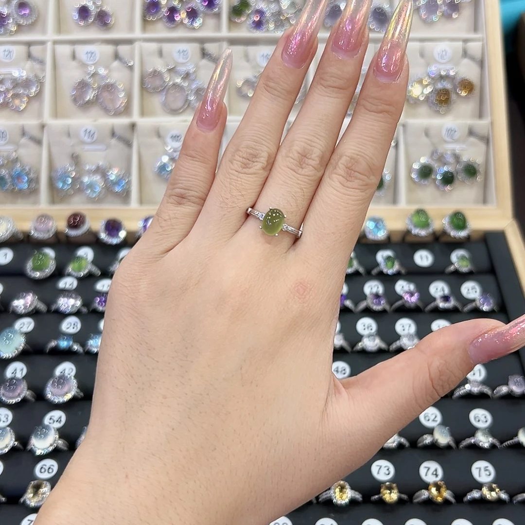 蛇纹石玉银S925镶嵌戒指