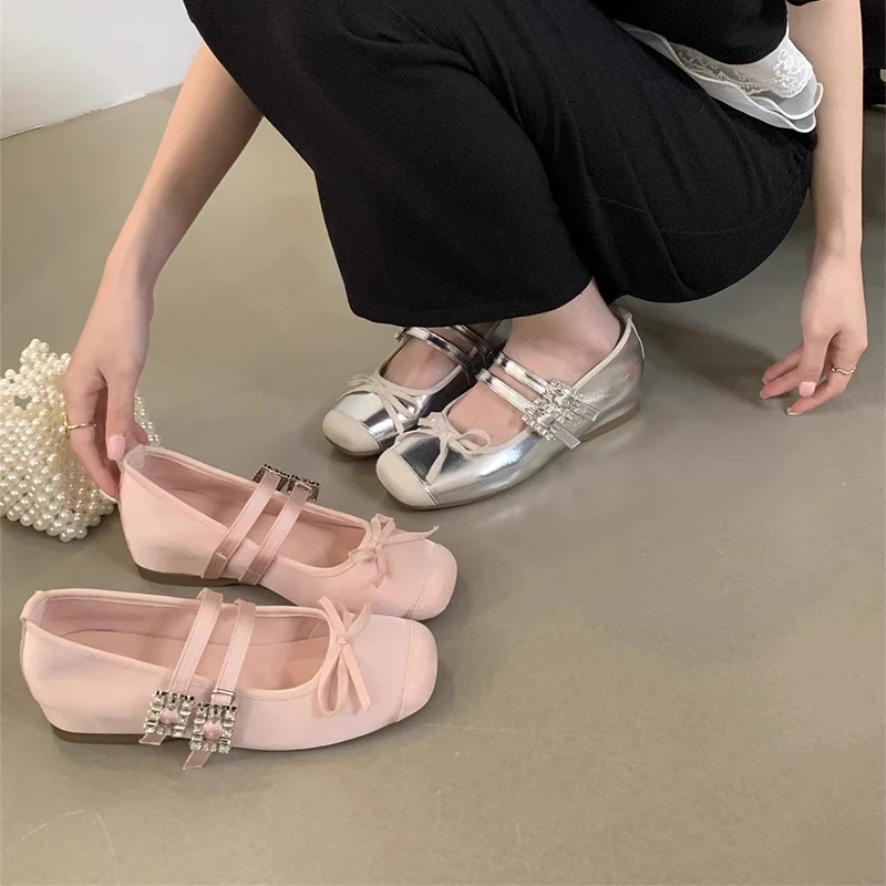 法式水钻内增高单鞋女2025新款夏季银色玛丽珍芭蕾舞晚晚鞋配裙子