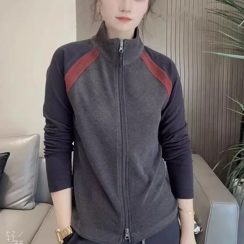 德绒撞色开衫卫衣女2025秋季新款韩版休闲时尚百搭拉链长袖上衣潮