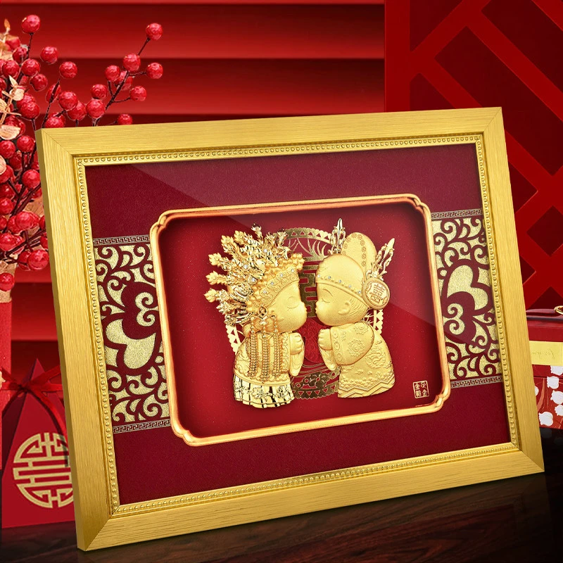 高端品质足金金箔新婚娃娃结婚礼物送新人闺蜜实用大气桌面摆件创