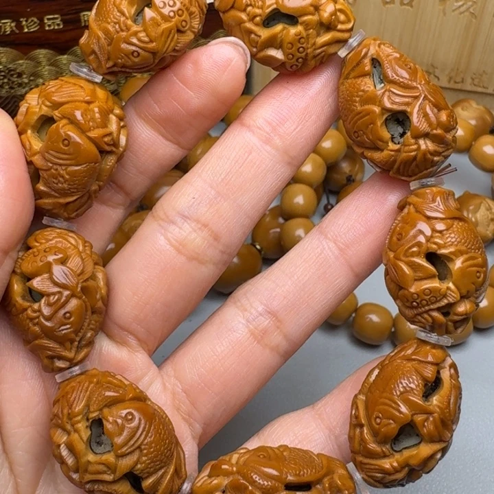 橄榄核手串/手链鱼戏莲花