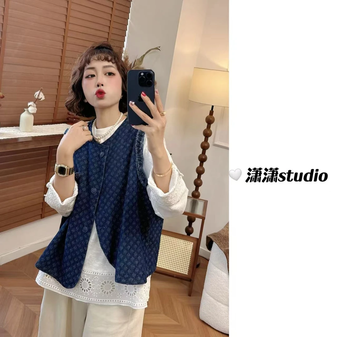 【不规则牛仔马甲】【不带胸针】潇潇定制牛仔面料韩系牛仔马甲XM1037