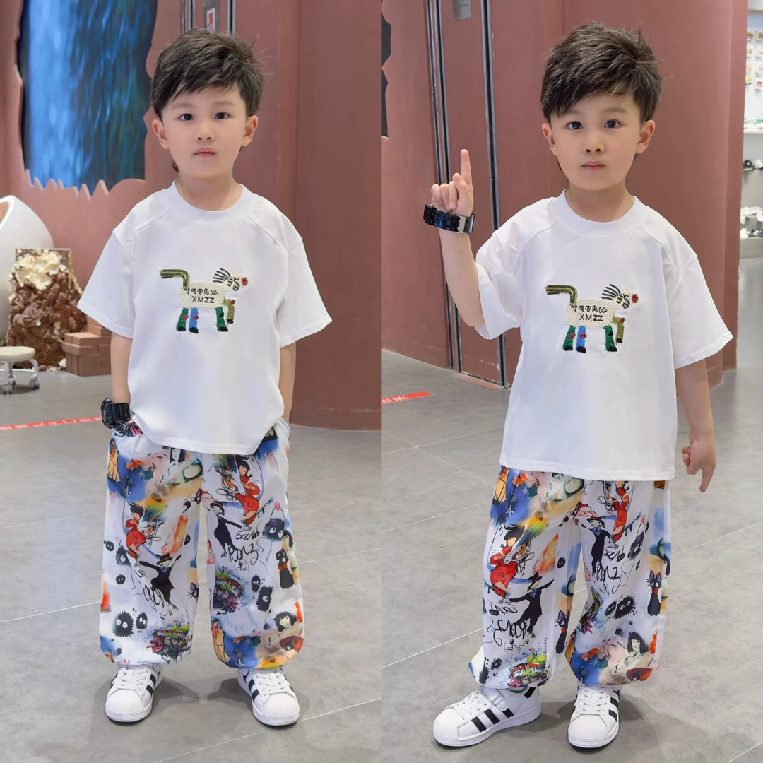 男童夏装短袖套装儿童夏季薄款防蚊裤两件套2025新款男孩夏日衣服