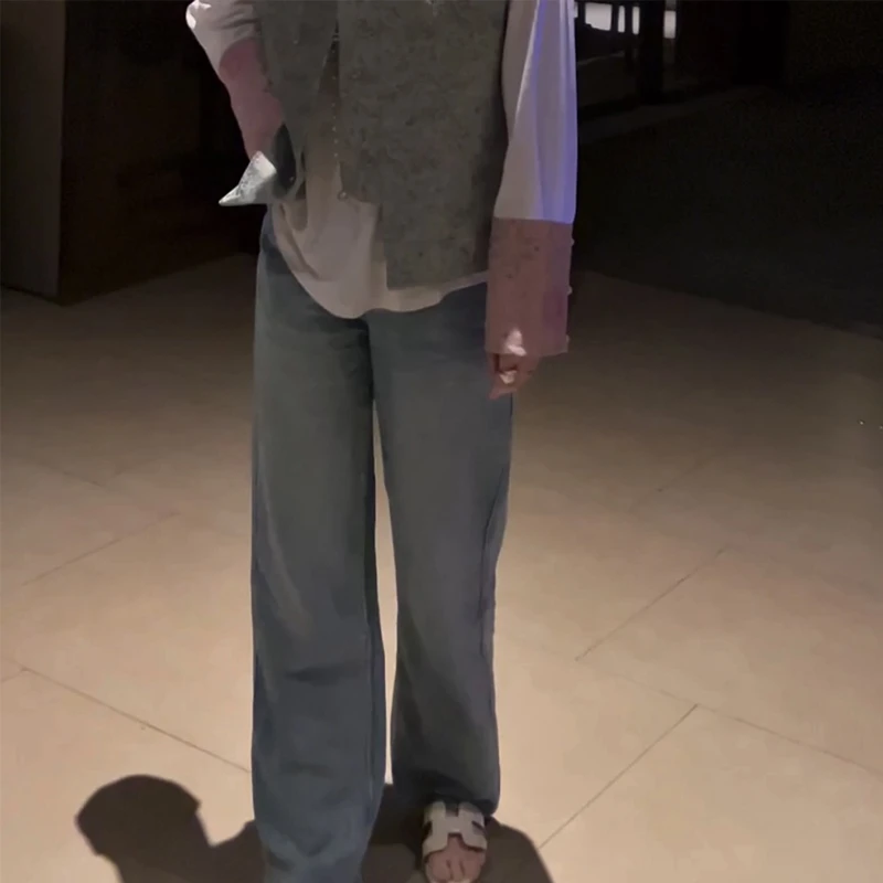 微喇牛仔裤女修身显瘦时尚百搭直筒阔腿裤