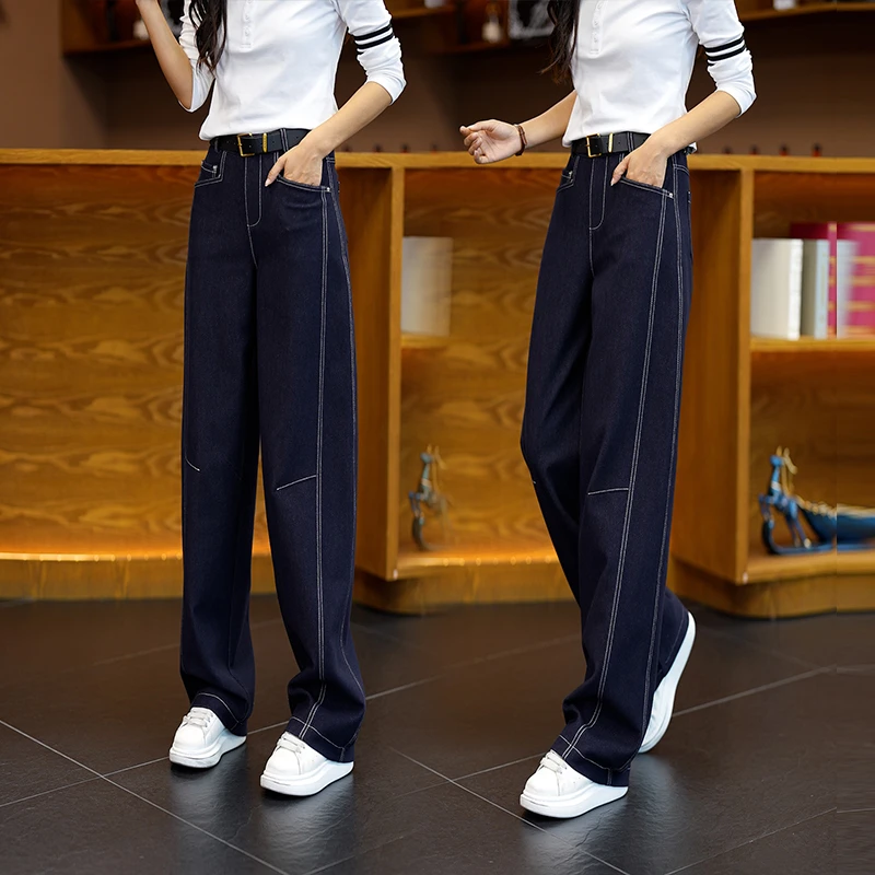 丹宁蓝弯刀牛仔裤女秋季2025新款美式复古高腰修身显瘦小众直筒裤