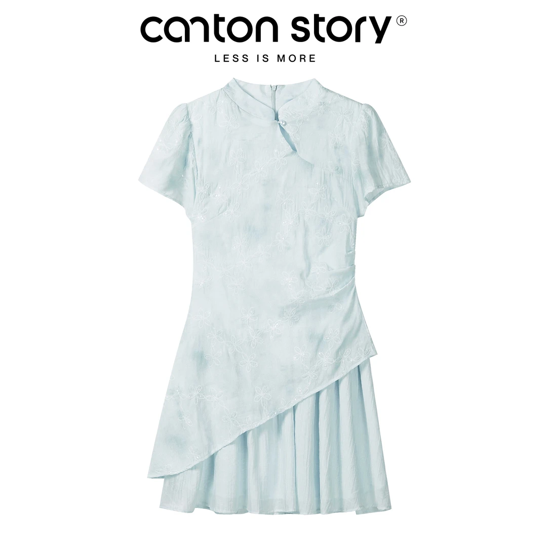 羊城故事【现现】新中式假两件短袖连衣裙短裙 Y2506x连衣裙x25269