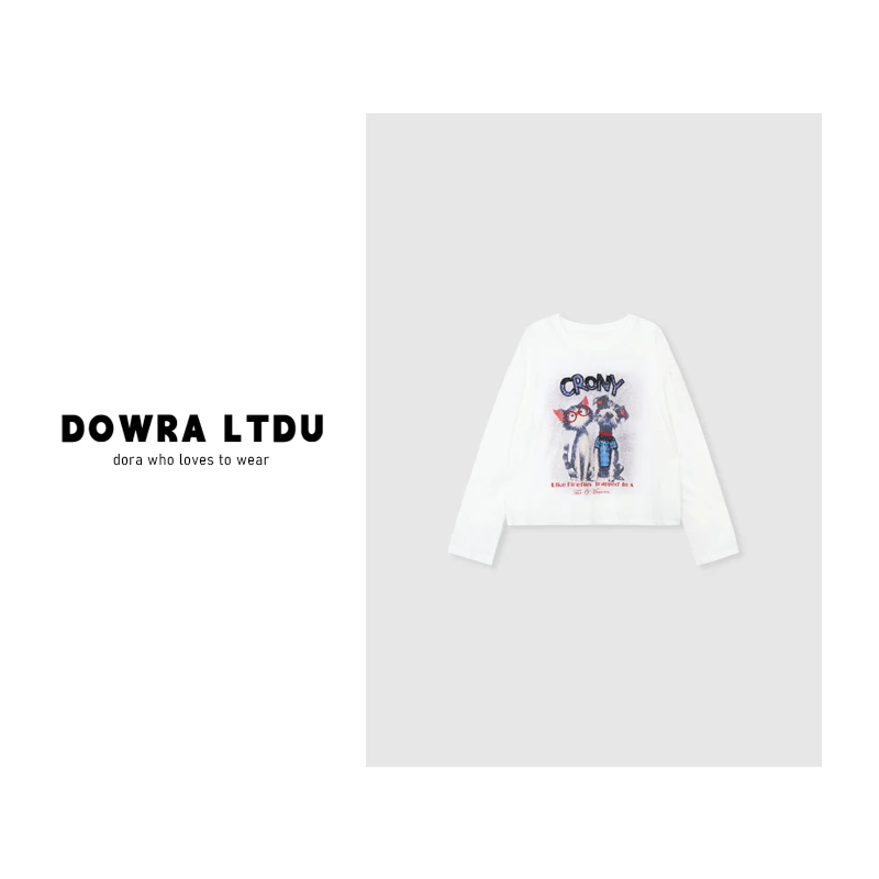 朵拉【小狗喵呜】2025年夏季新款圆领小猫长袖百搭T恤女 016-90875