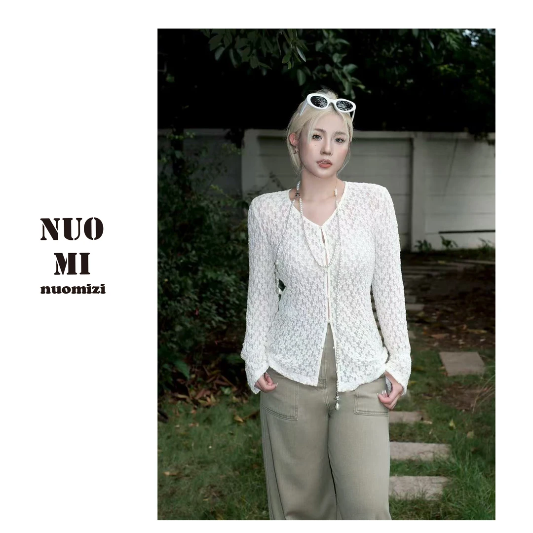 ZOZ糯米子[蕾丝小衫]蕾丝针织开衫法式显瘦性感收腰气质小众上衣