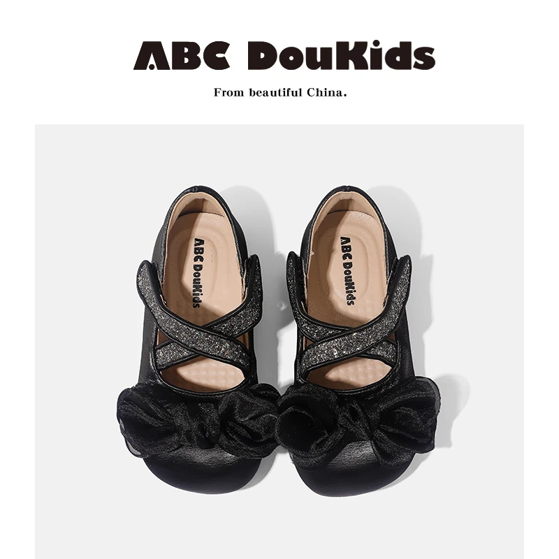ABC Doukids女童鞋子2025春秋新款韩版交叉软底鞋蝴蝶结公主鞋