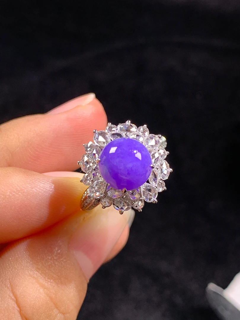 浓妖紫蛋面戒指（缅甸翡翠）