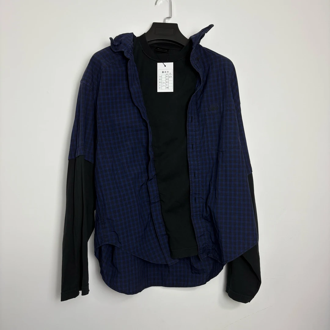 未使用 Balenciaga/巴黎世家 (vd)FW22 格纹假两件长袖卫衣 1码