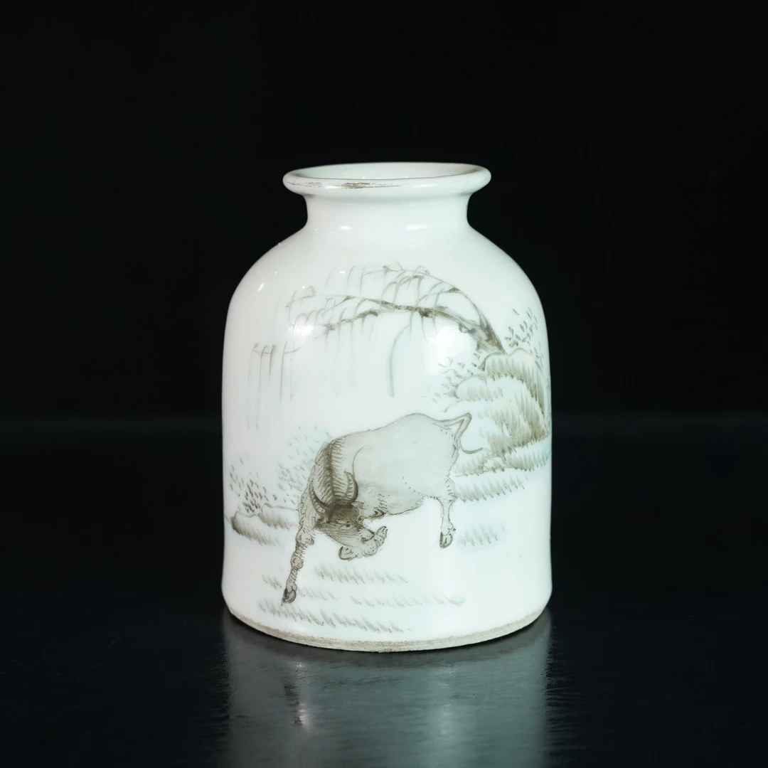 LABC250111002【十竹斋】民国浅绛彩丑牛春耕图太白尊