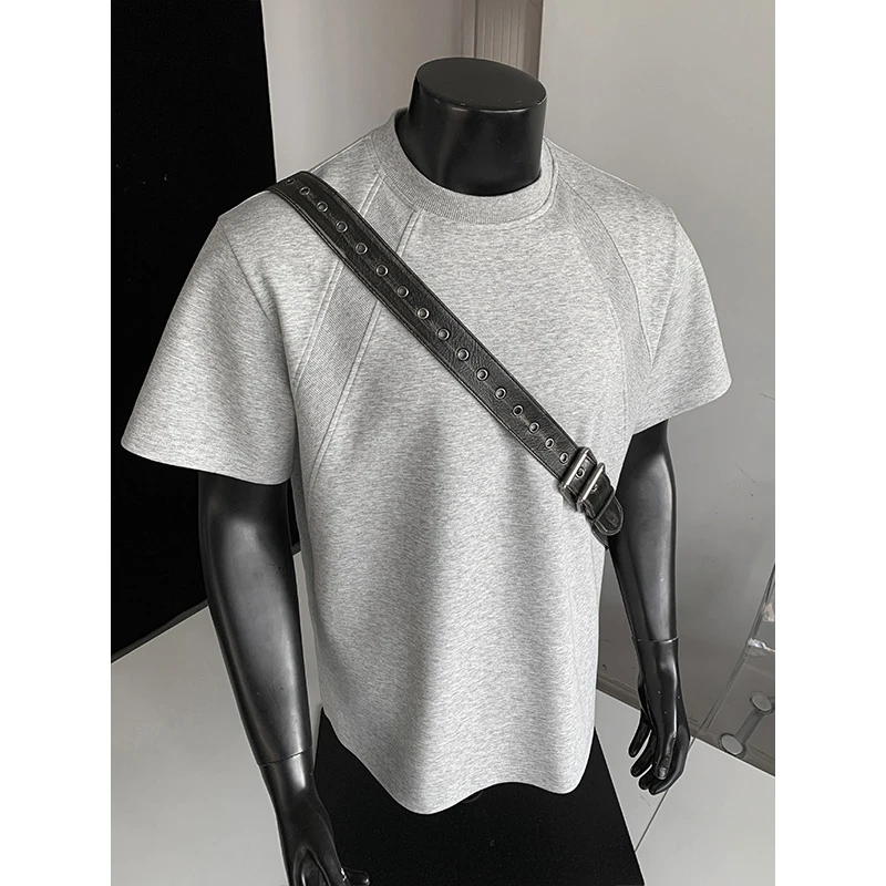 2026夏季美式爆款拼接短袖T恤复古解构设计圆领潮牌男女高级风T恤