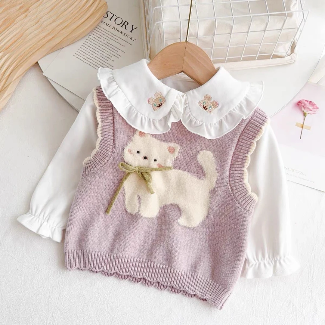 毛衣女童可爱新款森系针织外穿马甲卡通背心洋气宝宝兔子