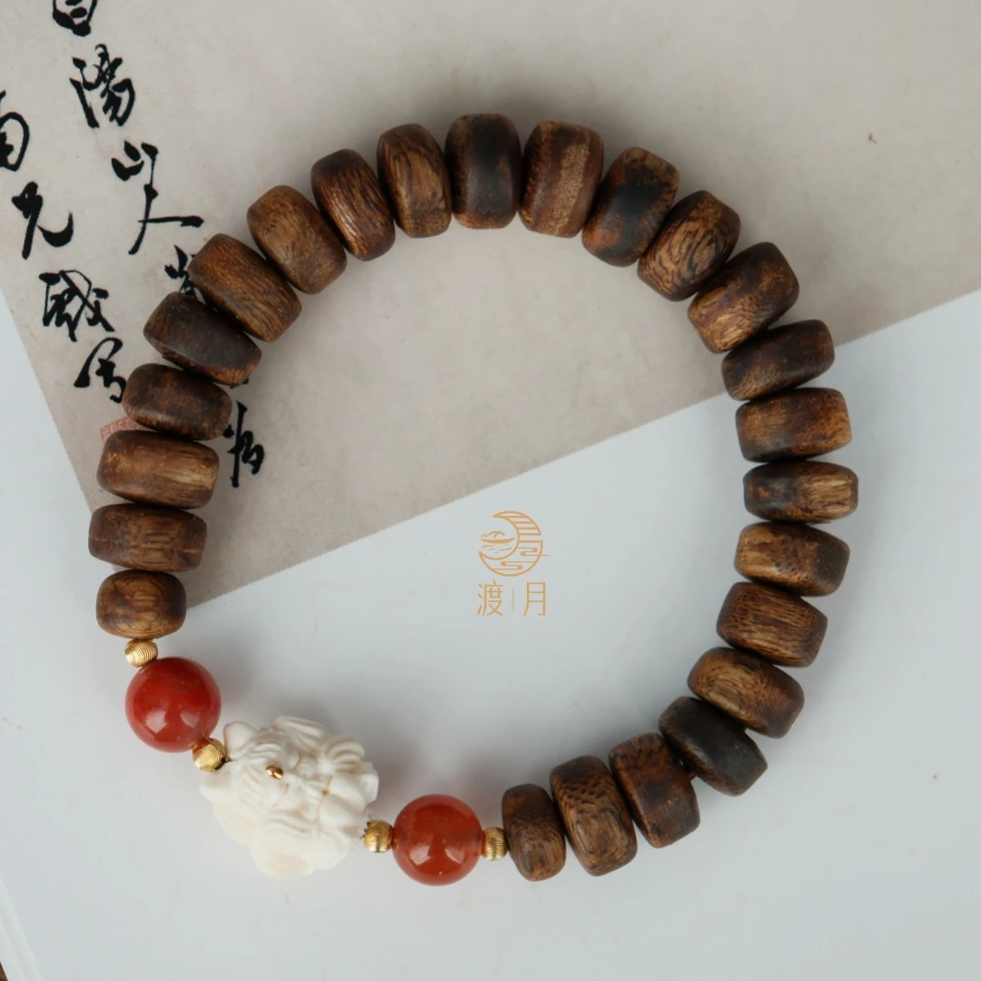 【小凤九】绿奇楠圆片珠凤九猛犸牙牙文玩手串