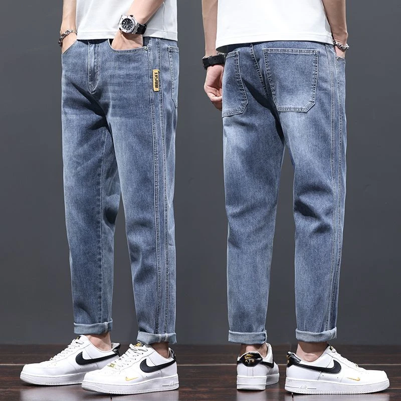 直筒男裤夏季韩版薄款洗破洞潮流男士宽松小裤子潮牌百搭休闲长