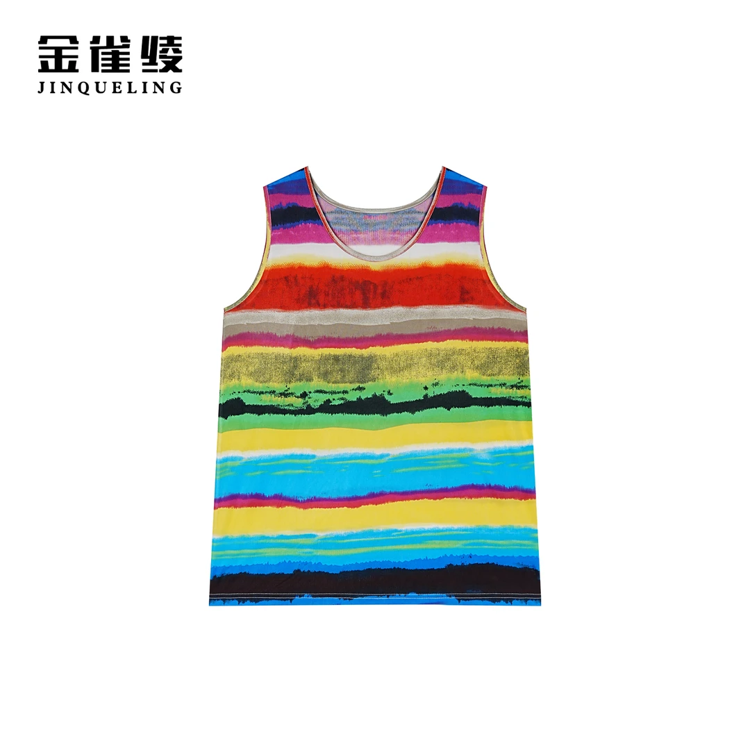 金雀绫【彩虹】100桑蚕丝条纹花色针织背心SZAK5SZWB27