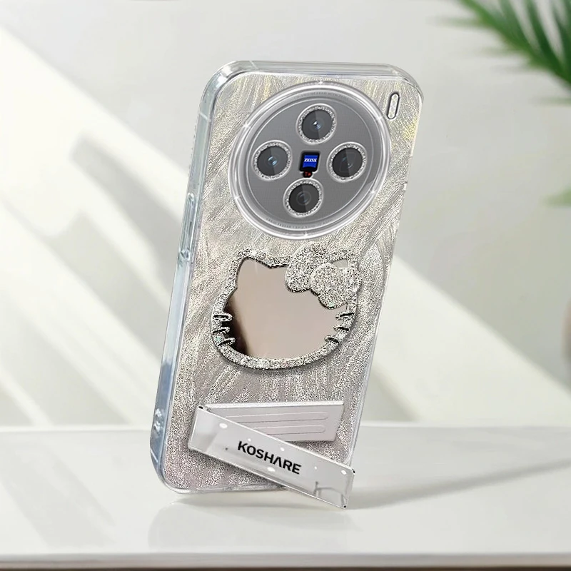 自带镜头膜VIVOX200手机壳V2415A软壳x200镶钻kt猫镜子羽纱保护套