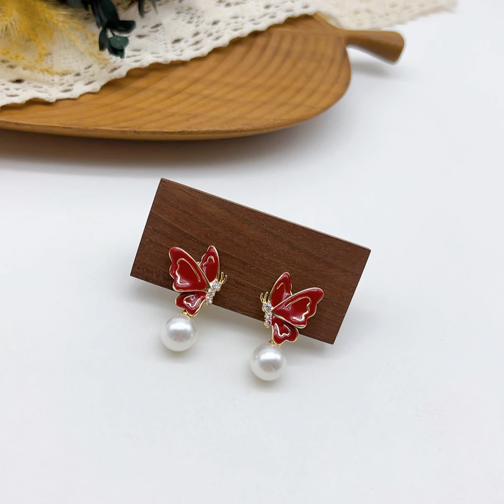 铜合金仿珍珠耳饰 耳夹 02657 好啊商店 蝴蝶耳夹-白珠