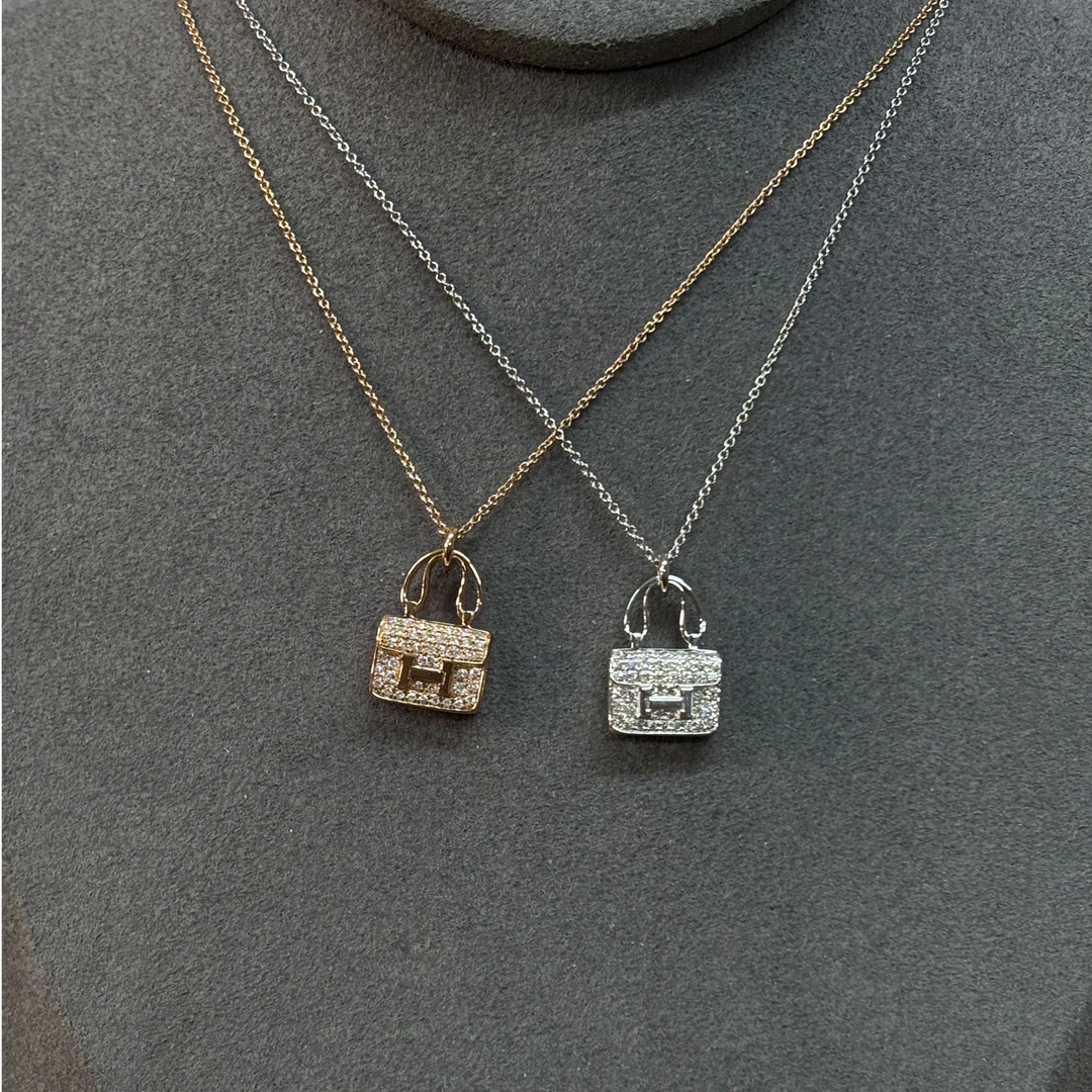 18K金玫瑰金白金钻石套链 包包项链时尚轻奢满钻设计师