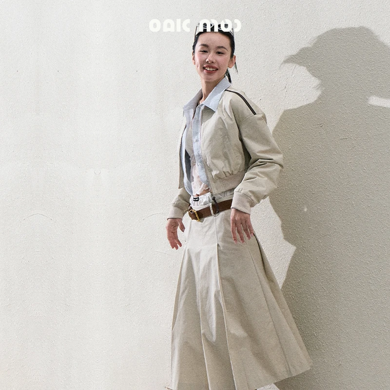 OAKMOO/ "幸福得很轻松" miu系气质显瘦纯棉夹克优雅百搭长裙套装