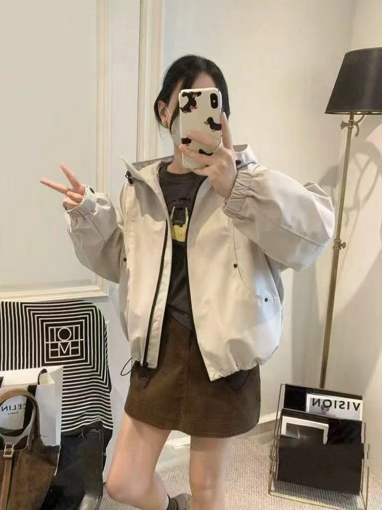 8653番外秋冬新款韩版宽松小个子连帽防风时尚百搭外套女