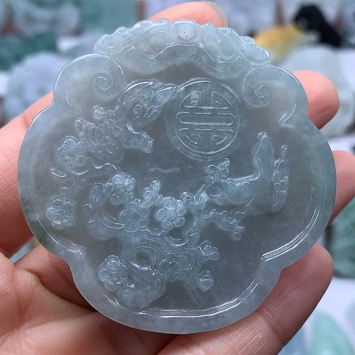 翡翠未镶嵌颈饰鸟语花香喜上眉梢如意锁福利