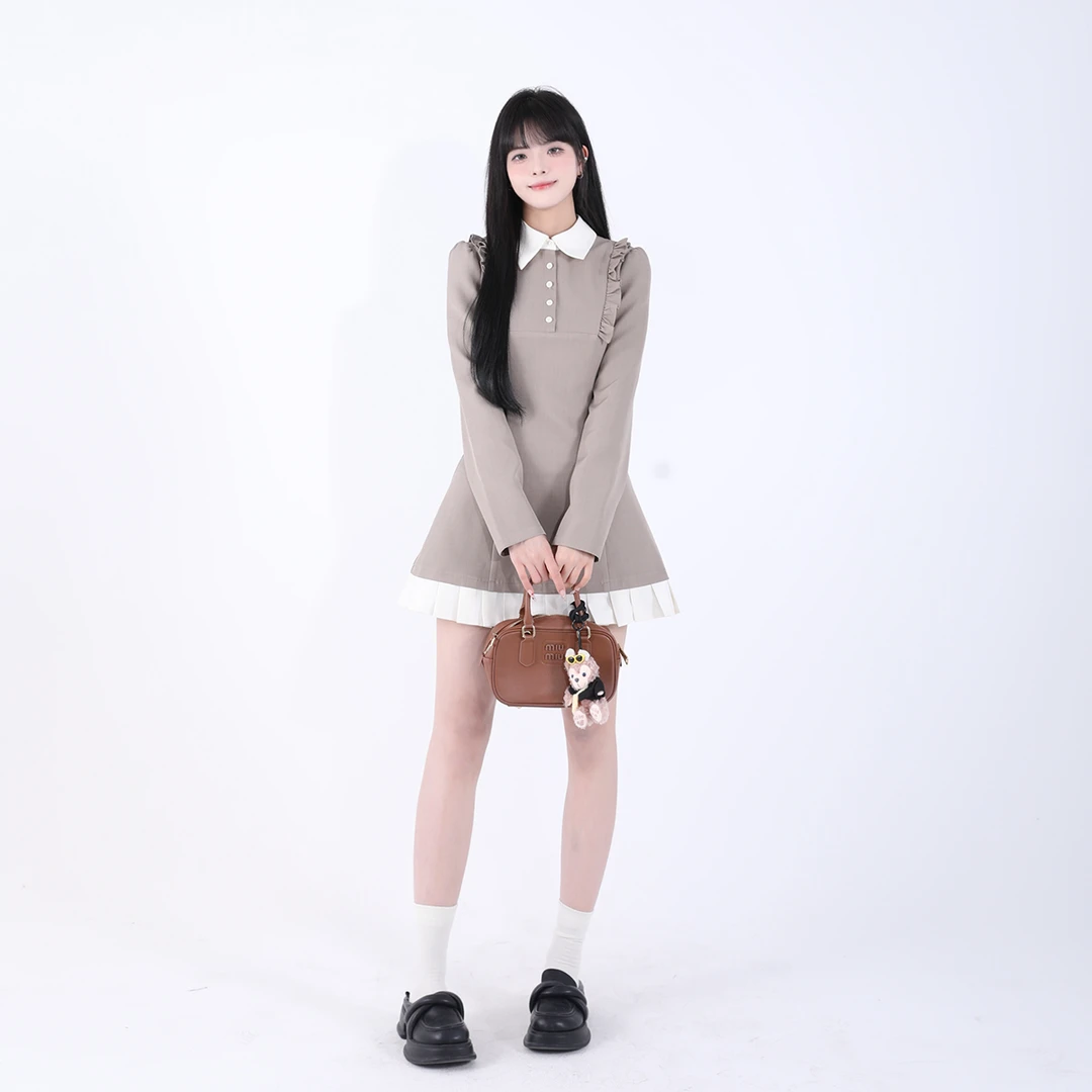 【清清】RICHINCHEESE 柏林少女 英伦复古千金风翻领气质收腰连衣裙