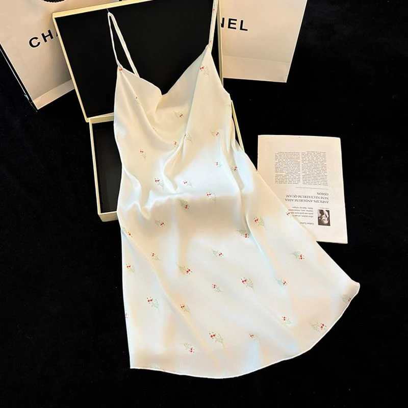 冰丝女士修身睡衣睡裙可外穿宽松女生年轻人睡衣裙显瘦性感碎花