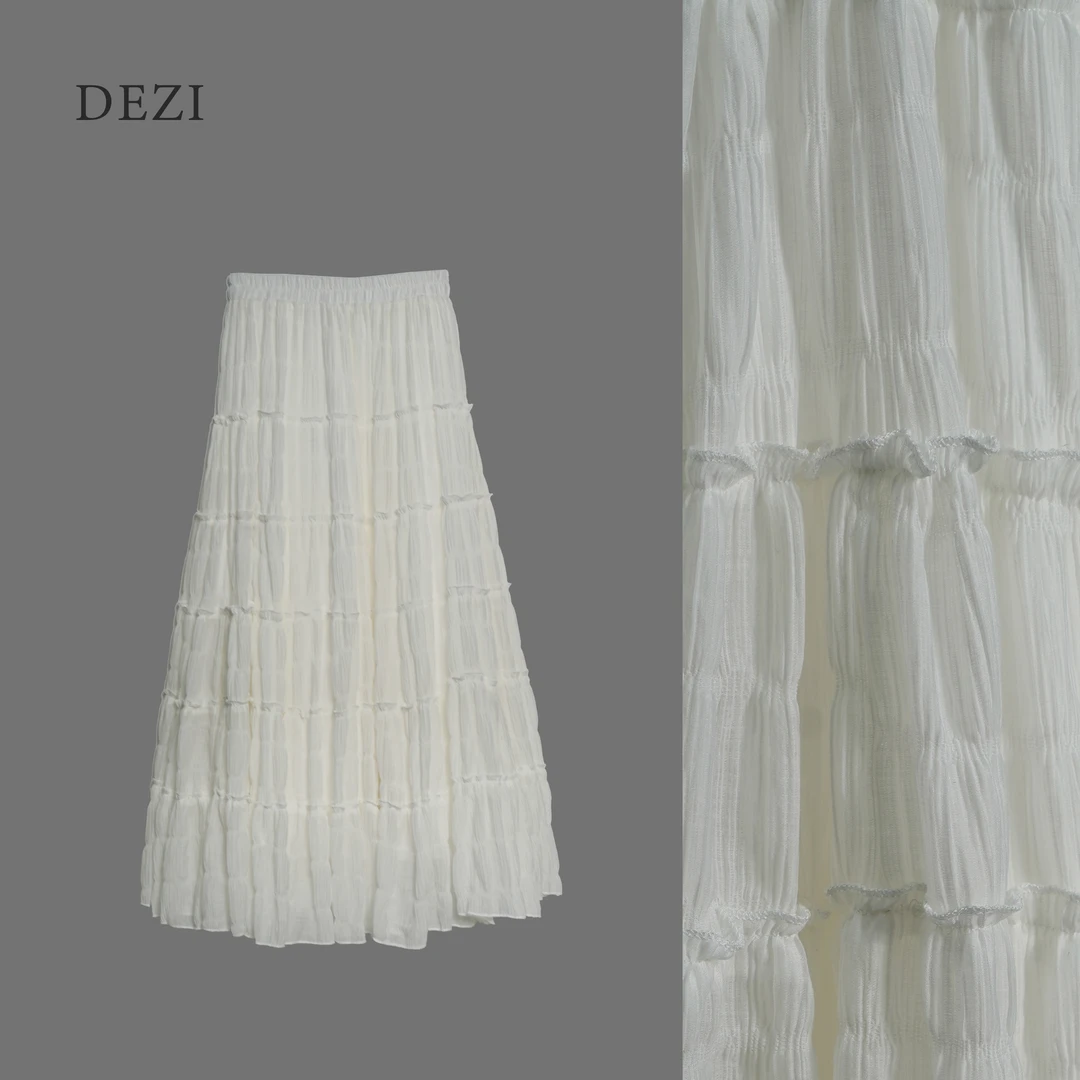 DEZI宝藏衣橱纱纱褶皱温柔显瘦气质舒适半身裙LS6628066