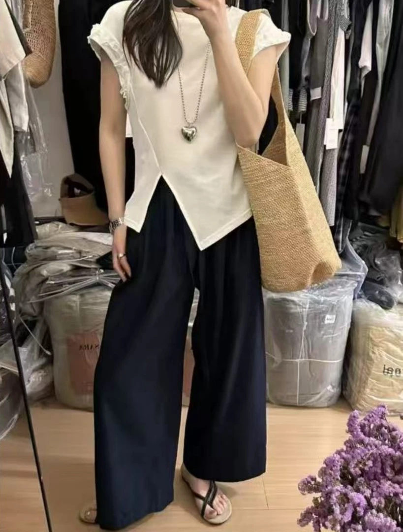 Z.X 不规则下摆木耳边拼接小飞袖上衣 5262