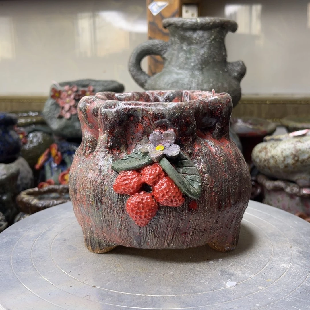 红陶粗砂陶瓷花盆