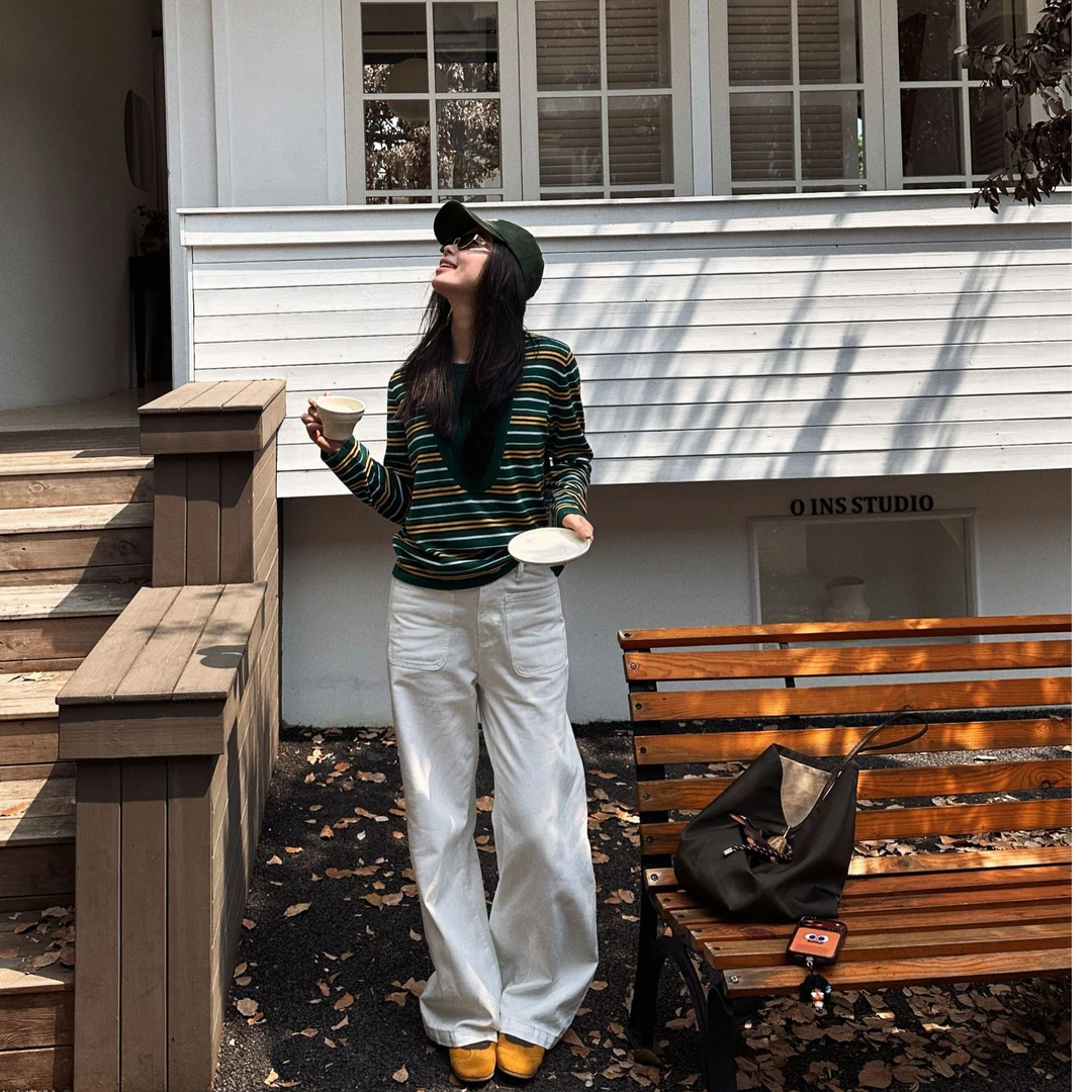 Yihouse【茉莉绿茶】巴素兰羊毛新款假两件显瘦长袖针织衫Y8535