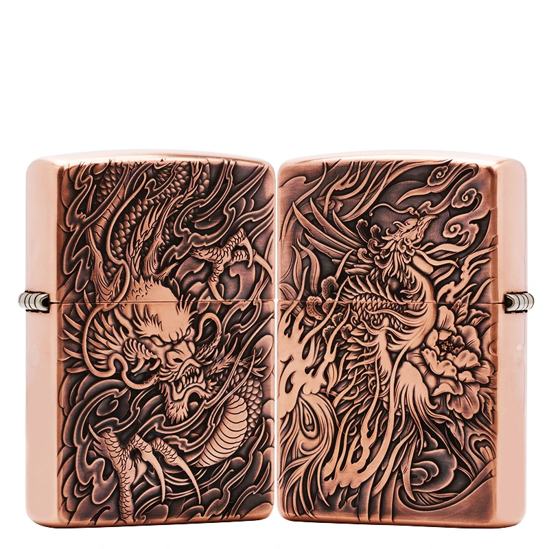 ZIPPO/之宝打火机紫铜机【龙凤呈祥YG】原装正品煤油机DYJ1