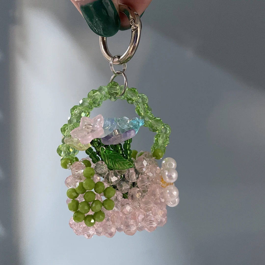 编织粉色包包花束款挂件玩偶E951