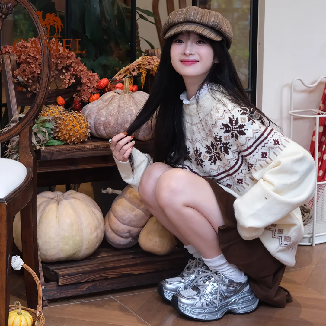 【银河2.0】骆驼女鞋欧若风厚底银色老爹鞋时尚休闲鞋增高运动鞋女