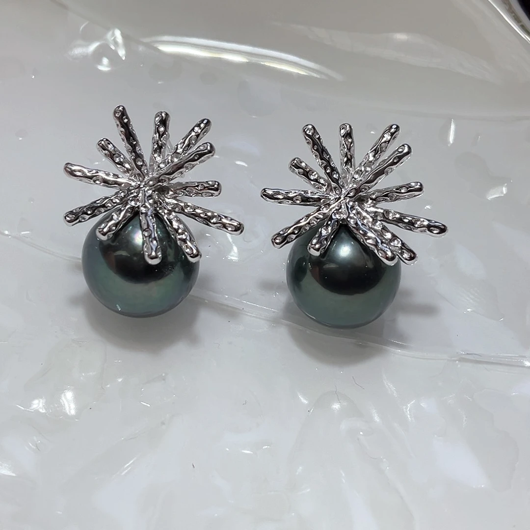 海水珍珠耳饰银S925镶嵌