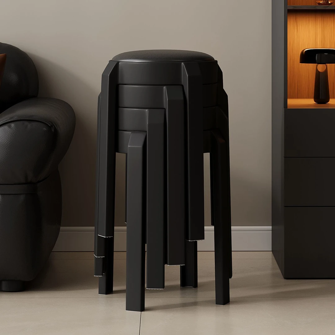 挪威软包凳子家用结实耐用加厚可叠放轻奢高级感塑料圆凳独凳备用