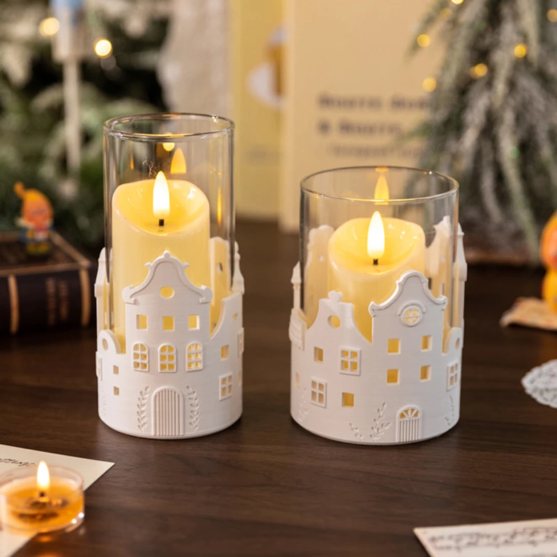 阿楹 法式高级轻奢玻璃香薰烛台摆件晚餐电子蜡烛灯圣诞氛围道具