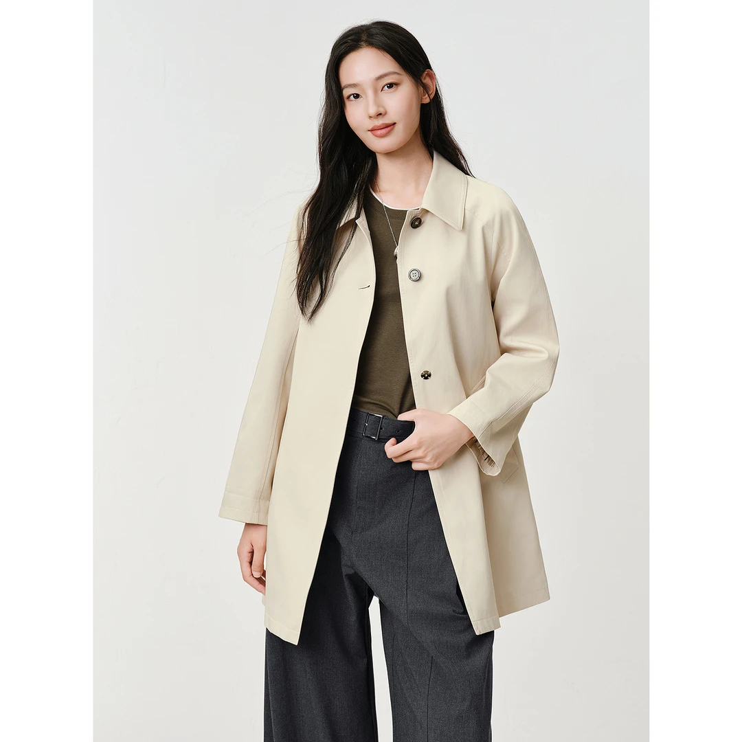 JUZUI玖姿优雅英伦风中长款翻领风衣女2025新款JTFQ41201