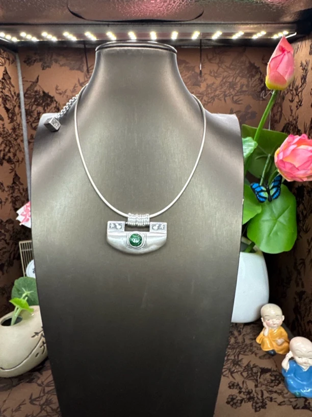 吊坠足银 小郑家烧蓝牡丹大锁民族风~