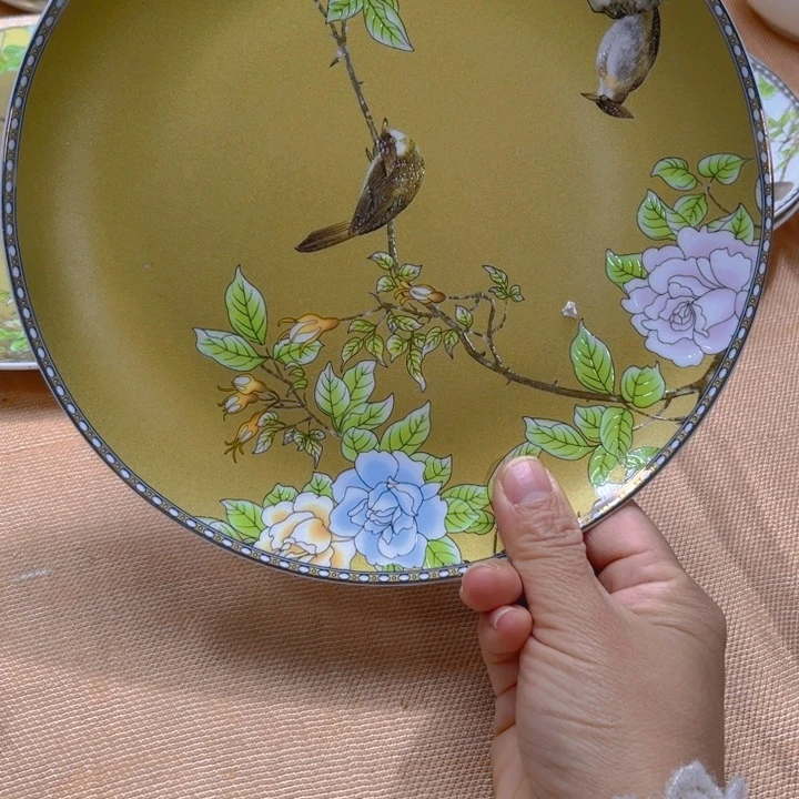 瓷片琴瑟和鸣八寸浅盘四个微瑕