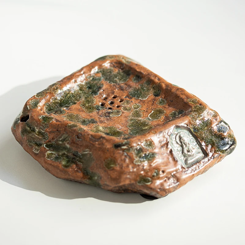 颜掌柜原矿釉复古风敦煌壶承鎏银办公室纯手工茶道配件底碟干炮盘