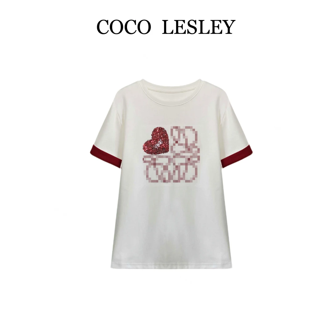 【COCO LESLEY】25080#CSIN轻奢短袖T恤衫2025夏百搭个性上衣