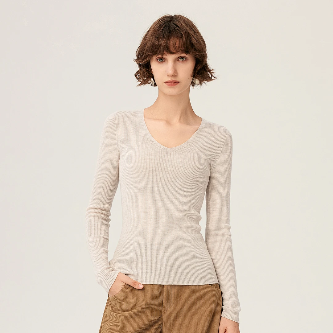 扬子纱100%纯羊毛衫女秋冬季内搭保暖套头毛衣修身显瘦针织打底衫