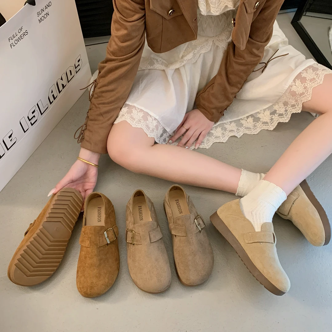 【欧尼】勃肯鞋一脚蹬单鞋网红百搭软底复古平底韩版时尚休闲秋冬