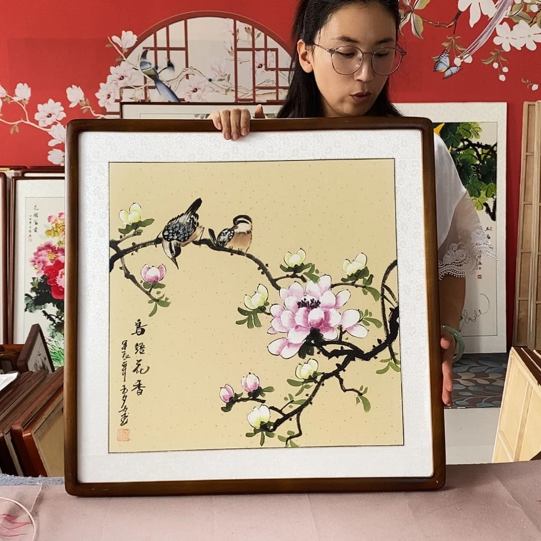 国画手写手绘带框包邮62✖️62国画作品