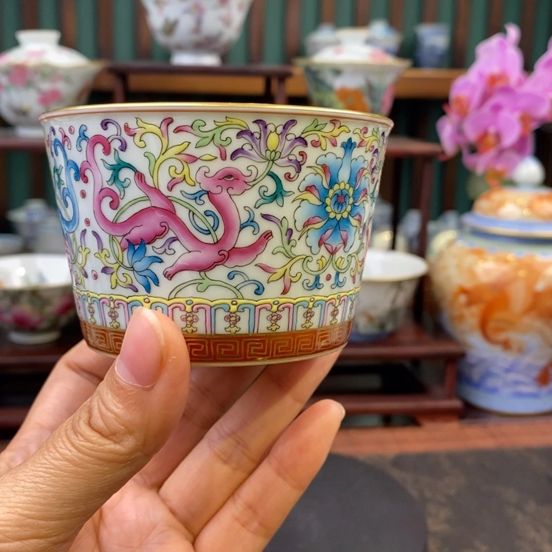 手工陶瓷珐琅螭龙直筒杯