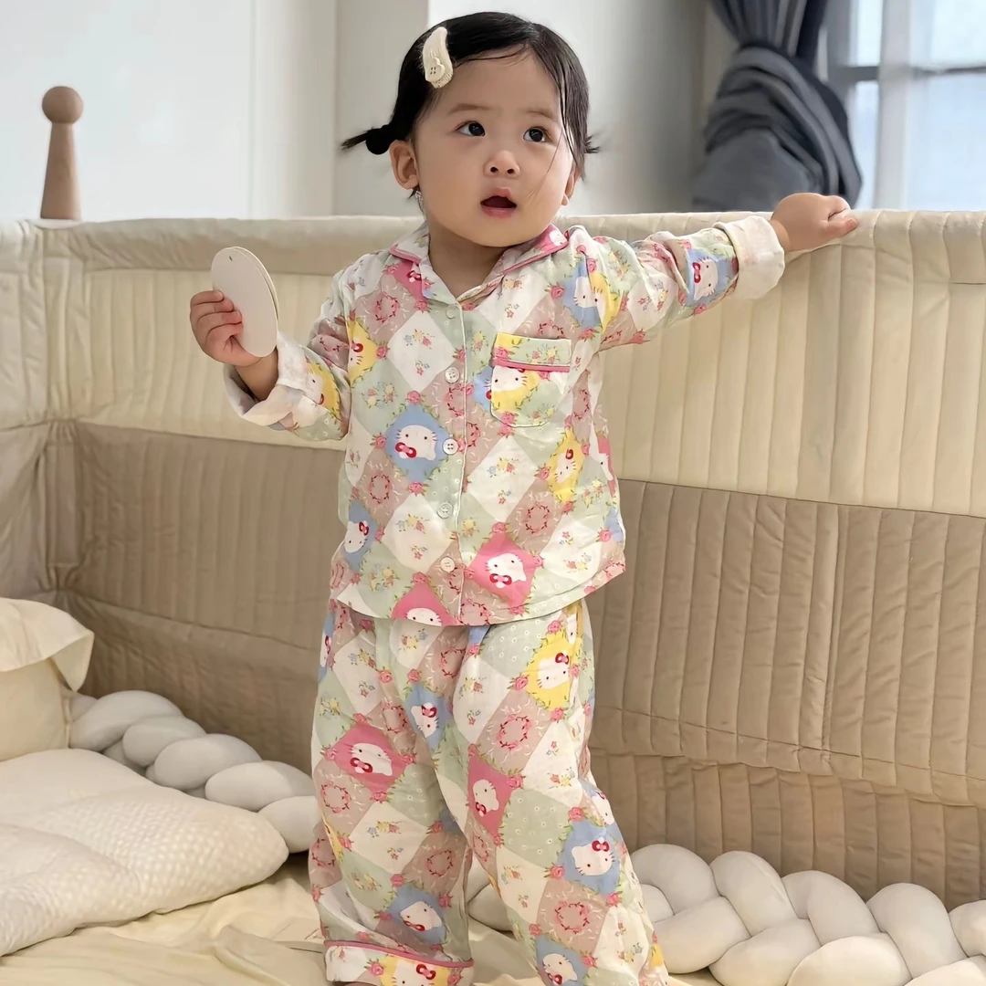 壹妈童装韩版女童春季休闲套装儿童家居服女宝宝卡通睡衣两件套