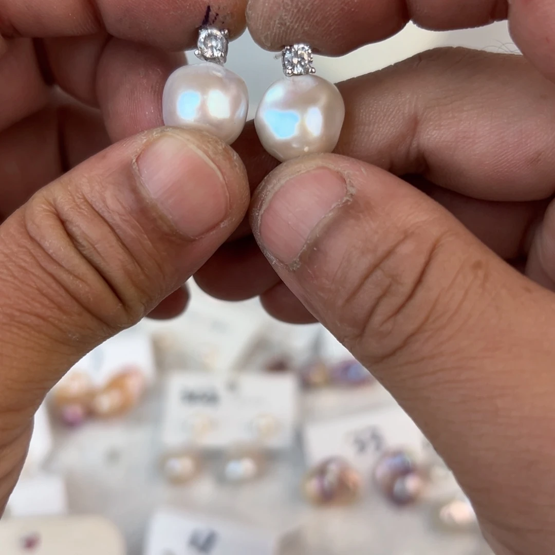 淡水珍珠耳饰银S925镶嵌এ***゜